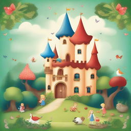 Create an image inspired by the book 'Kinder- und Hausmärchen' featuring classic fairy tale elements such as enchanted forests, magical creatures, and whimsical castles