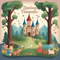 Create an image inspired by the book 'Kinder- und Hausmärchen' featuring classic fairy tale elements such as enchanted forests, magical creatures, and whimsical castles