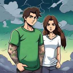 Create a cartoonish style art featuring two people holding hands