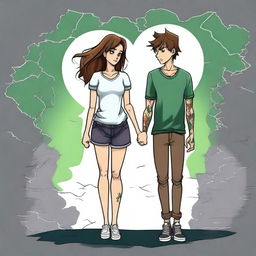 Create a cartoonish style art featuring two people holding hands