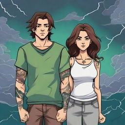 Create a cartoonish style art featuring two people holding hands