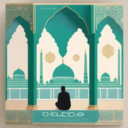 Create an elegant book cover featuring the veranda of a mosque with distinctive Islamic architecture