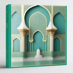 Create an elegant book cover featuring the veranda of a mosque with distinctive Islamic architecture