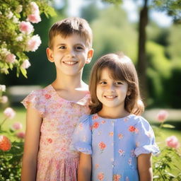 A picture of a girl and a boy standing together, both smiling