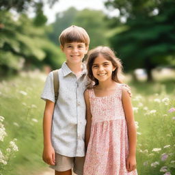 A picture of a girl and a boy standing together, both smiling