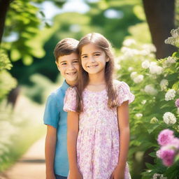 A picture of a girl and a boy standing together, both smiling