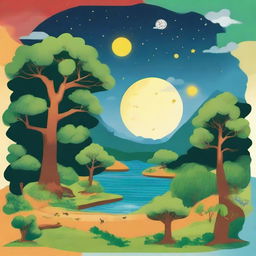 Create an educational and cultural image depicting the Amazonian summer and winter seasons, highlighting the science and culture for teaching astronomy in the training of elementary science teachers in the municipality of São João da Ponta