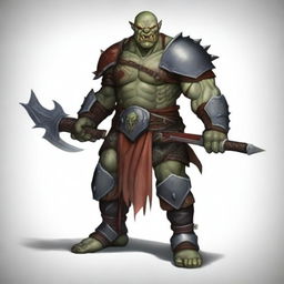 A fierce red-skinned half-orc warrior who appears more human-like, covered in many battle wounds and adorned with tattoos representing his victories