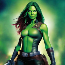 A detailed illustration of Gamora, the fierce and skilled warrior from Guardians of the Galaxy