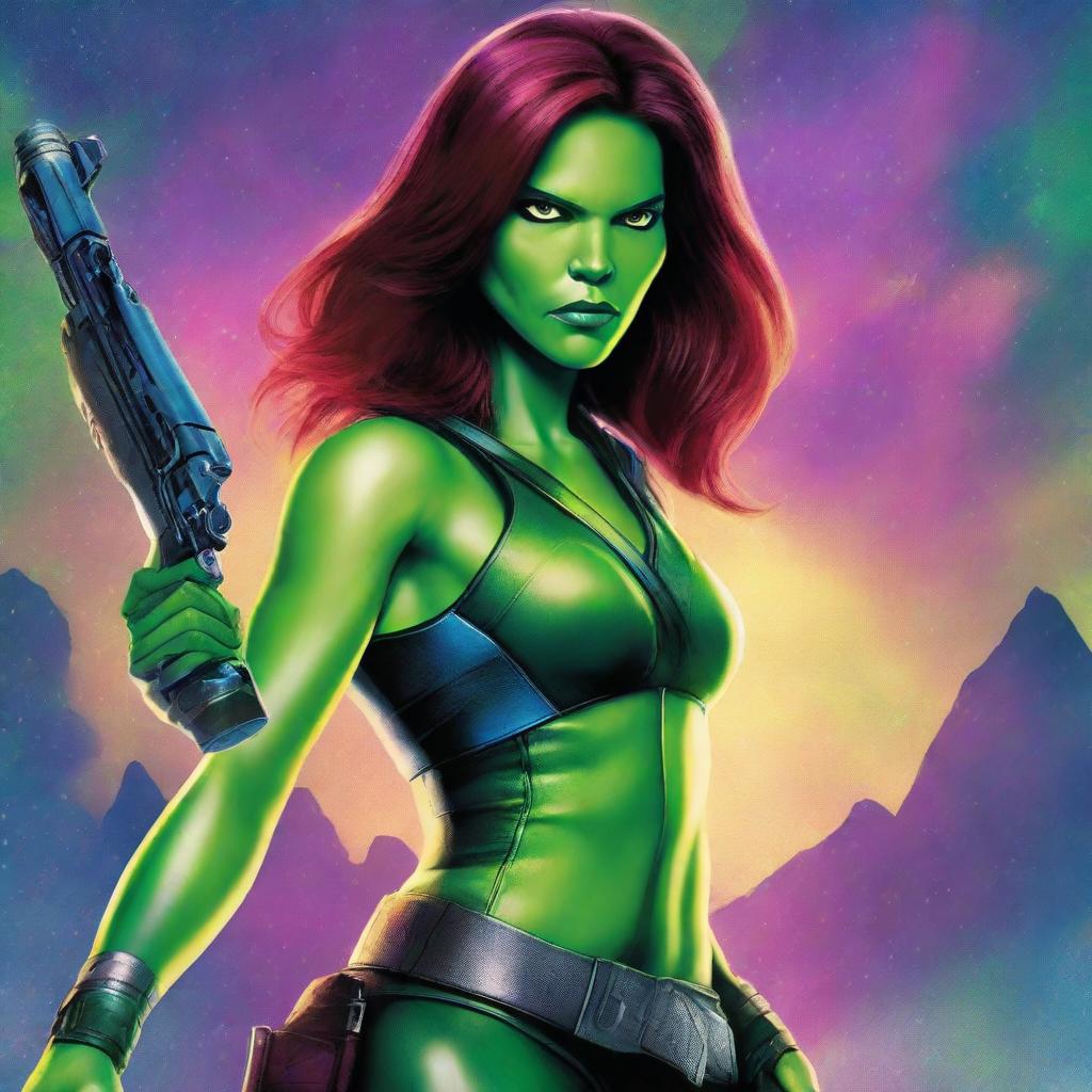 A detailed illustration of Gamora, the fierce and skilled warrior from Guardians of the Galaxy