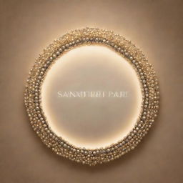 Elegant sign reading 'Sainath Pearls World' adorned with lustrous pearls, set against an aesthetically pleasing background enveloped by soft, ambient light.