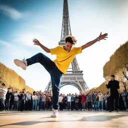 A breakdancing competition in Paris with a Brazilian boy in the spotlight