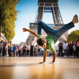 A breakdancing competition in Paris with a Brazilian boy in the spotlight