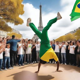 A breakdancing competition in Paris featuring a Brazilian boy in the spotlight