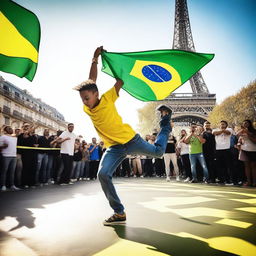 A breakdancing competition in Paris featuring a Brazilian boy in the spotlight