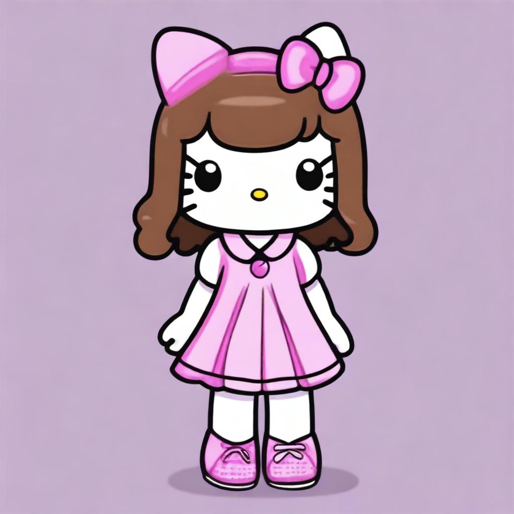 Draw Hello Kitty with wavy brown hair and pink tips