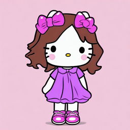 Draw Hello Kitty with wavy brown hair and pink tips