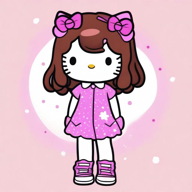 Draw Hello Kitty with wavy brown hair and pink tips