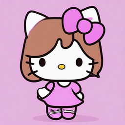 Draw Hello Kitty with wavy brown hair and pink tips