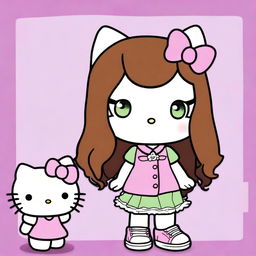 Draw Hello Kitty with wavy brown hair and pink tips