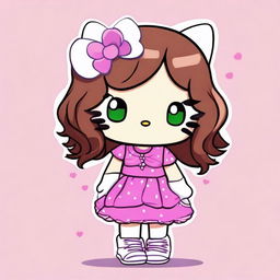 Draw Hello Kitty with wavy brown hair and pink tips