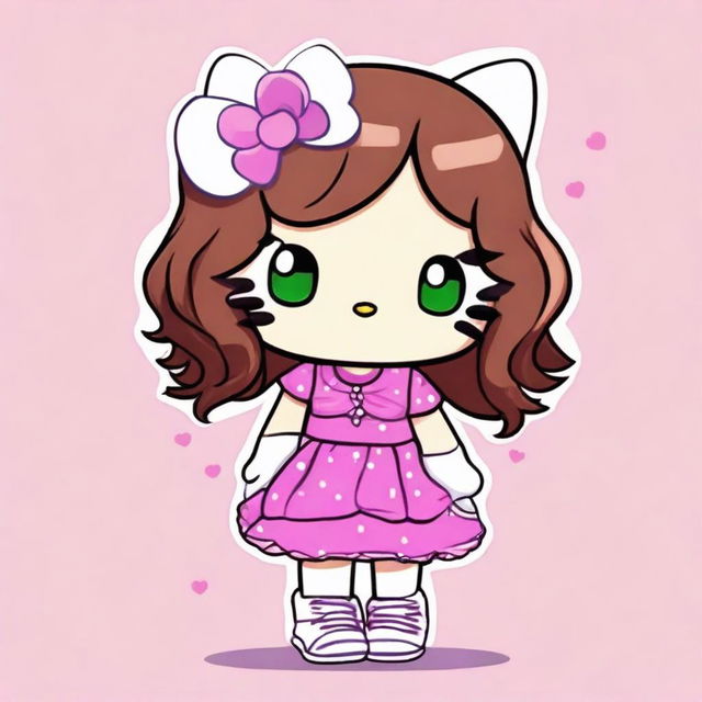 Draw Hello Kitty with wavy brown hair and pink tips