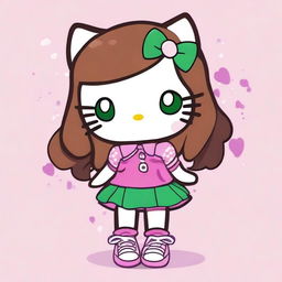 Draw Hello Kitty with wavy brown hair and pink tips