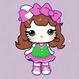 Draw Hello Kitty with curly brown hair and pink tips