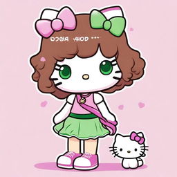 Draw Hello Kitty with curly brown hair and pink tips