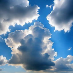 A beautiful scene featuring various types of clouds in the sky, including fluffy cumulus clouds, wispy cirrus clouds, and dramatic storm clouds