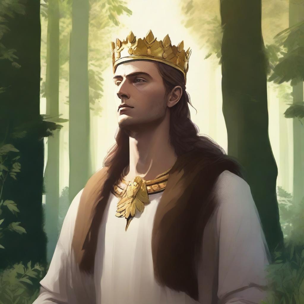 Illustration of a 20-30 year old Baltic high chieftain wearing a simple gold crown or circlet with brown hair