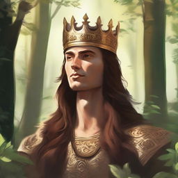 Illustration of a 20-30 year old Baltic high chieftain wearing a simple gold crown or circlet with brown hair