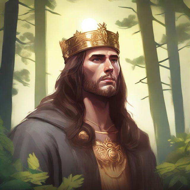 Illustration of a 20-30 year old Baltic high chieftain wearing a simple gold crown or circlet with brown hair