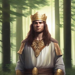 Illustration of a 20-30 year old Baltic high chieftain wearing a simple gold crown or circlet with brown hair