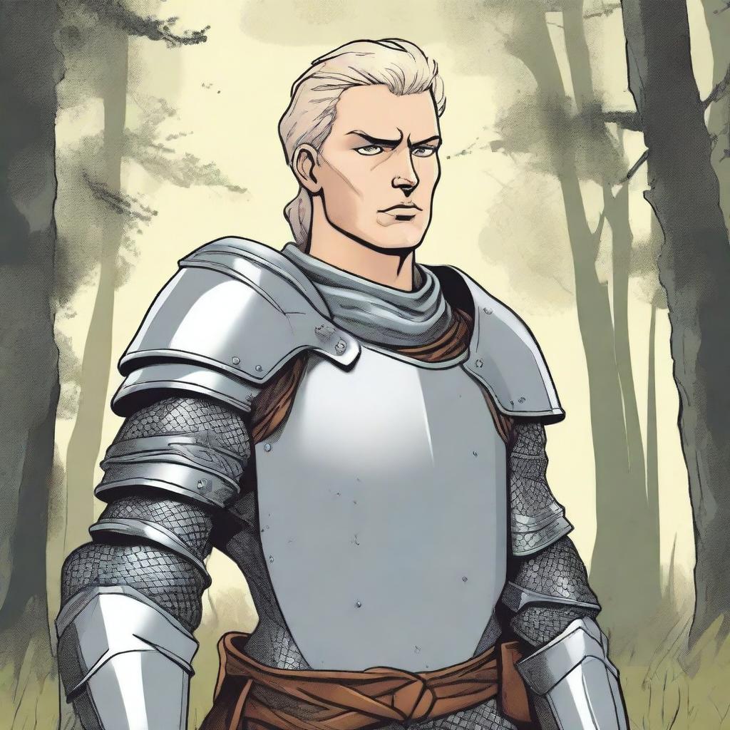 Illustration of a young Baltic pagan warrior wearing simple steel armor, depicted as a comic book character