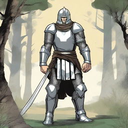 Illustration of a young Baltic pagan warrior wearing simple steel armor, depicted as a comic book character