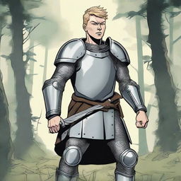 Illustration of a young Baltic pagan warrior wearing simple steel armor, depicted as a comic book character