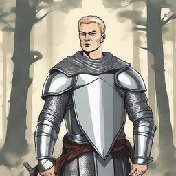 Illustration of a young Baltic pagan warrior wearing simple steel armor, depicted as a comic book character