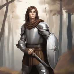 Illustration of a young Baltic pagan warrior with brown hair, wearing simple steel armor