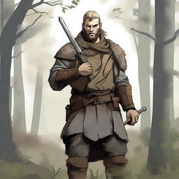 Illustration of a Baltic pagan militiaman with rugged features and simple, functional armor