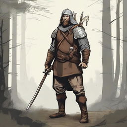 Illustration of a Baltic pagan militiaman with rugged features and simple, functional armor