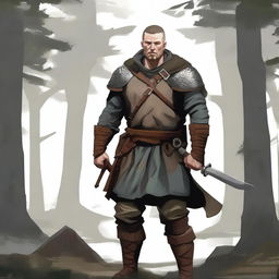 Illustration of a Baltic pagan militiaman with simple yet sturdy armor and traditional weapons