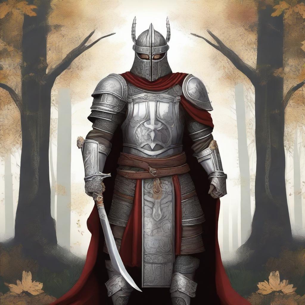 Illustration of an honorable Baltic pagan holy warrior adorned in ceremonial armor with sacred symbols