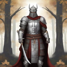 Illustration of an honorable Baltic pagan holy warrior adorned in ceremonial armor with sacred symbols