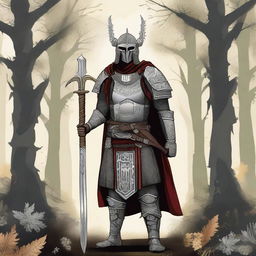 Illustration of an honorable Baltic pagan holy warrior adorned in ceremonial armor with sacred symbols