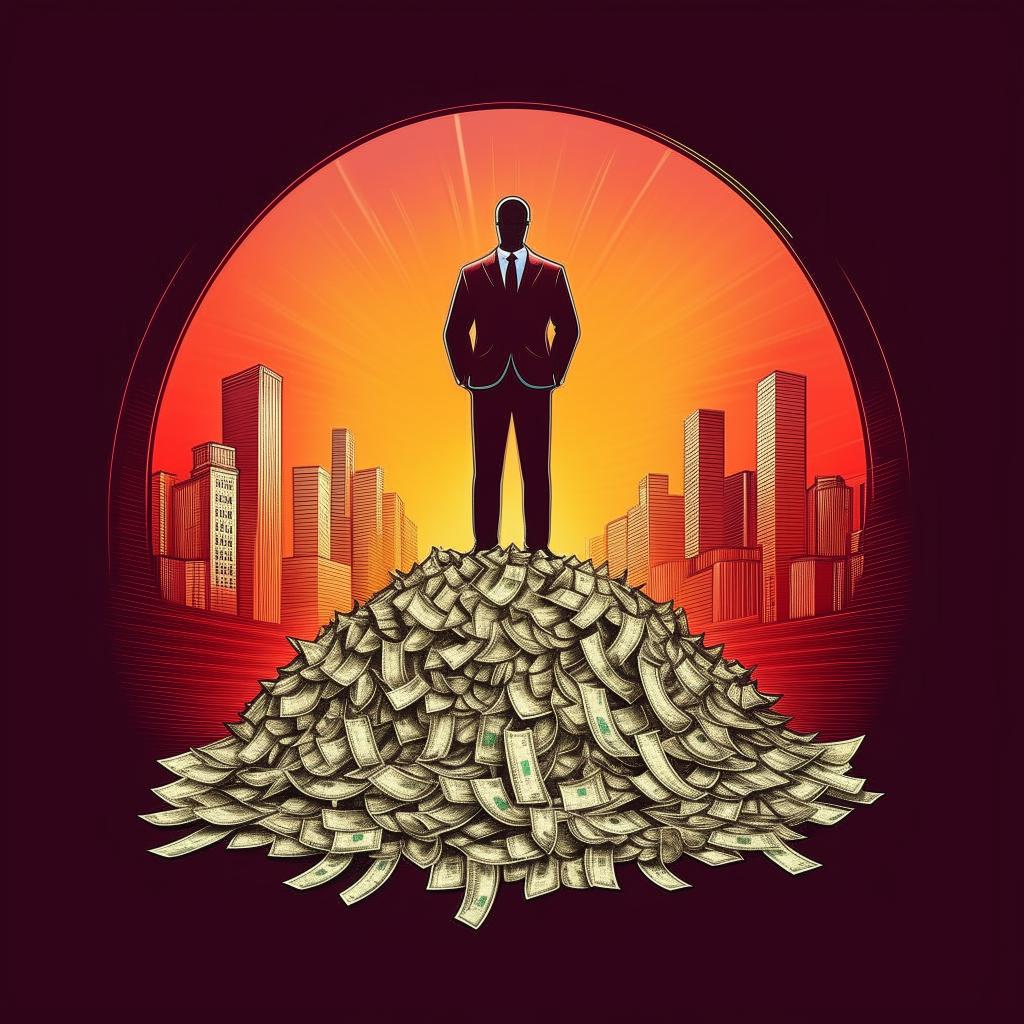 Logo for 'Boundless Success', depicting an anonymous man standing atop a pile of money, designed in harmonious colors