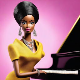 A stylish and elegant depiction of Barbie as Nina Simone, blending the iconic Barbie look with the soulful and powerful presence of Nina Simone