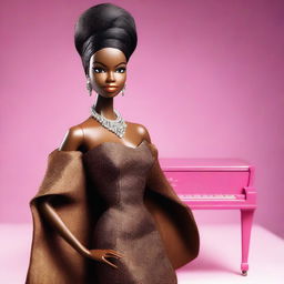 A stylish and elegant depiction of Barbie as Nina Simone, blending the iconic Barbie look with the soulful and powerful presence of Nina Simone