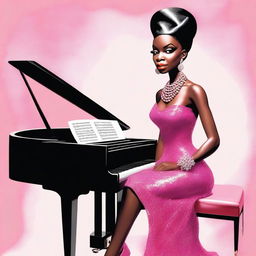 A stylish and elegant depiction of Nina Simone as Barbie, blending the iconic Barbie look with the soulful and powerful presence of Nina Simone