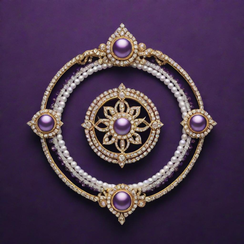 A resplendent logo for 'SAINATH PEARLS WORLD', incorporating gold jewellery elements, set against a luxurious purple background.